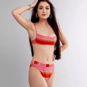Billabong Pink and Red Striped Bikini Set